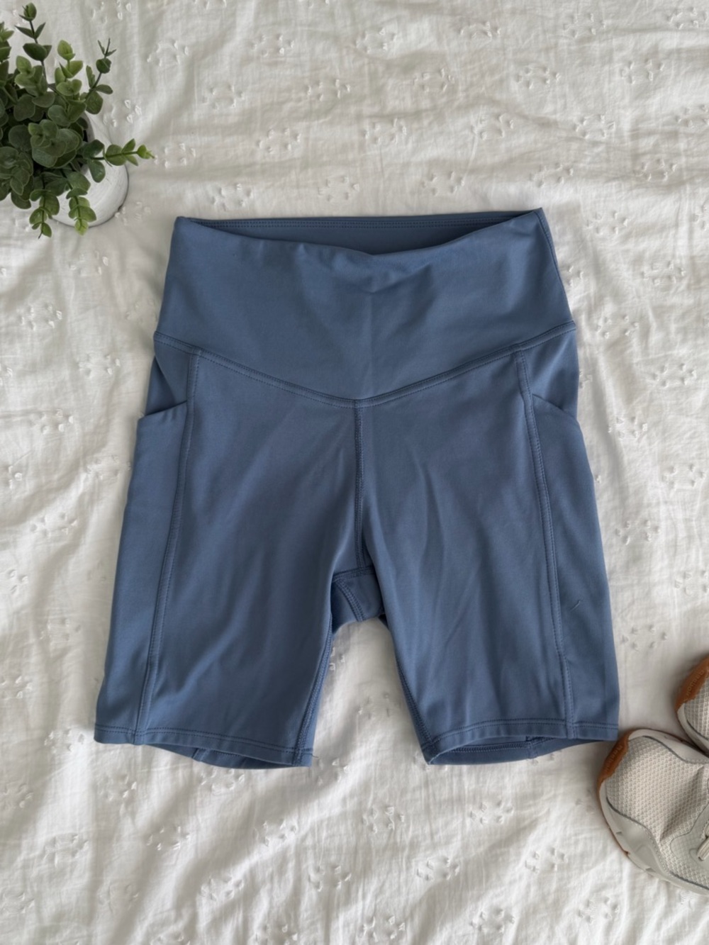 Danskin Slate Blue High-Waist Bike Shorts with Side Pockets